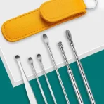 6PCS Ear Pick Cleaning Set | Stainless Steel Ear Cleaner Kit with Leather Case