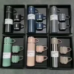 Vacuum Flask Set | 500ml Insulated Bottle with 3 Stainless Steel Cups