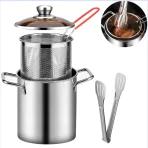 Deep Fryer Pot – 304 Stainless Steel With Strainer Tempura Fryer Pan & Fried Chicken Cooking Tools