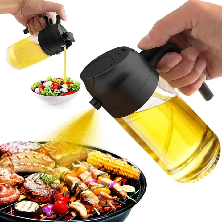 2 in 1 Glass Oil Sprayer Bottle – 470ml Oil Dispenser bd